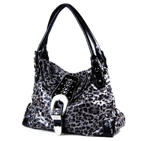 Animal Print Cheetah Pattern Rhinestone Belted Hobo Handbag Purse New