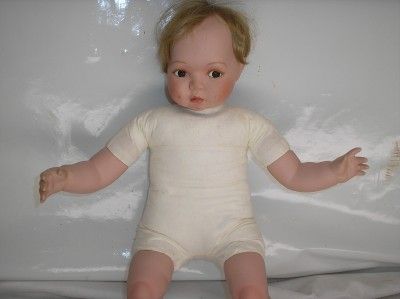 Old Cindy M McClure Designer Bisque Baby Doll w Wood Highchair Clothes