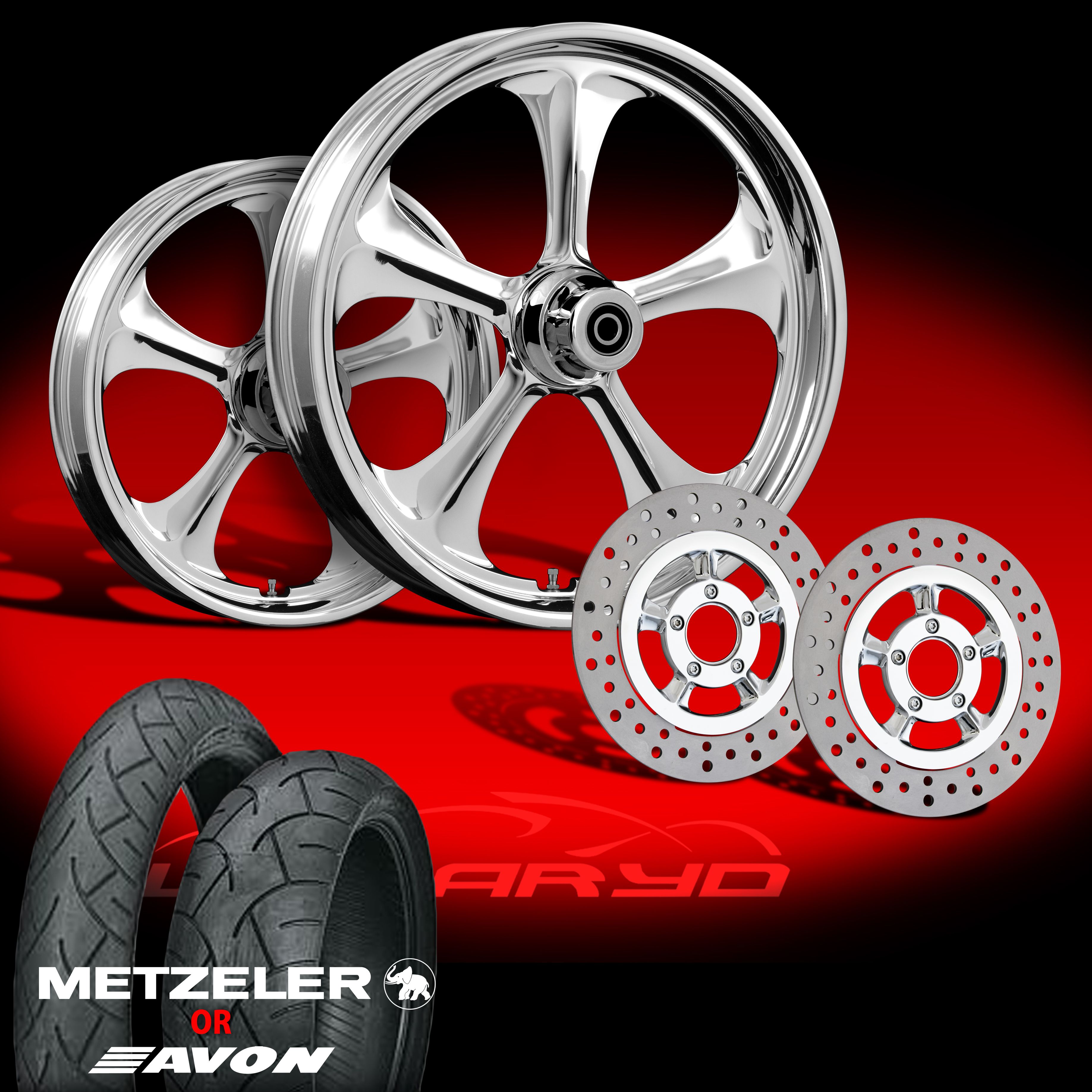 Adrenaline Chrome 21 Wheels, Tires & Dual Rotors for 2000 08 Harley