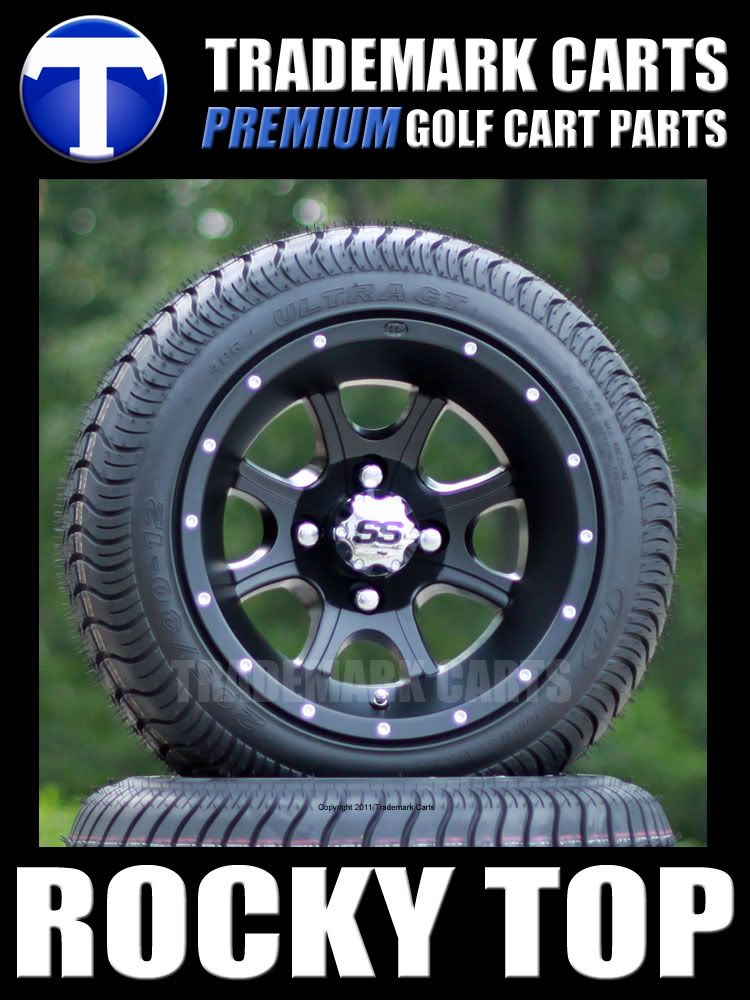 Black ITP SS108 Golf Cart Wheels and 205/30 12 Golf Cart Tires  Low