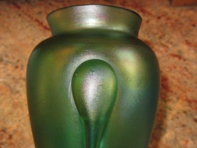Antique Loetz Vesuvian Creta Green Art Glass Vase 3 Applied Prunts Art