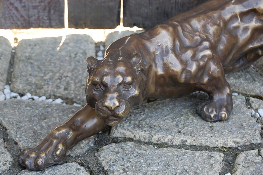 BRONZE SKULPTUR Jaguar Panther Leopard groß Figur Dekoration Neu