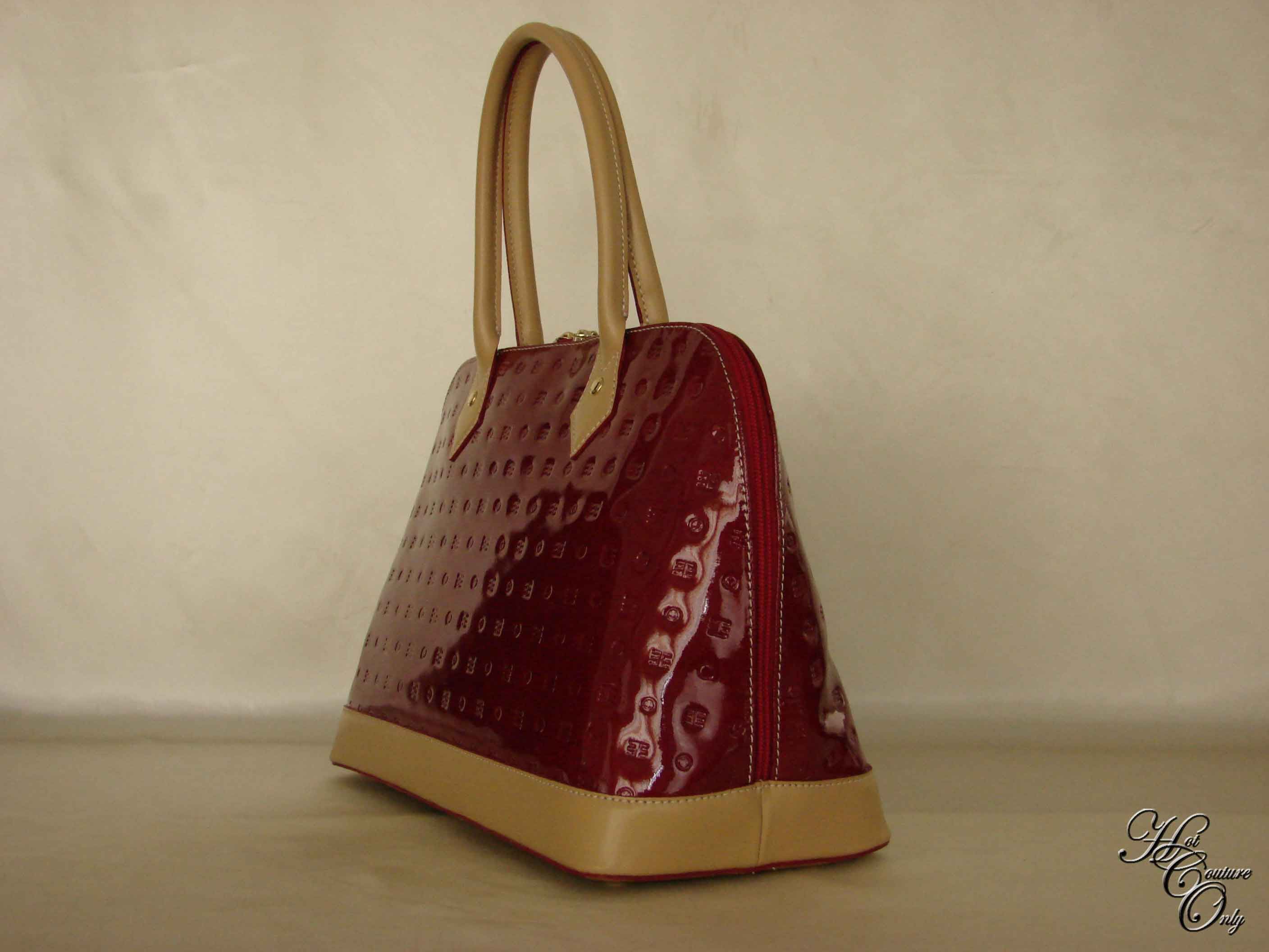ARCADIA Italian Patent Leather Tote Handbag ~ ONION/NATURAL