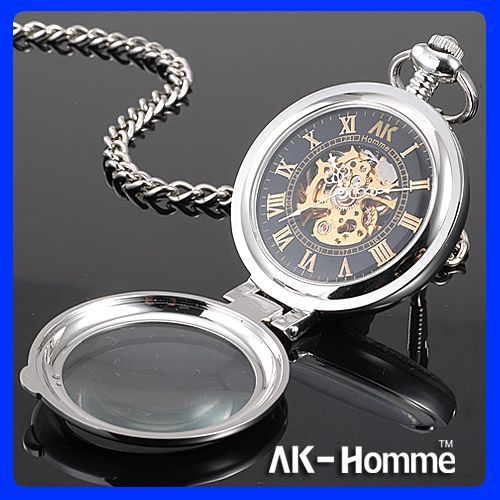 NEU AK Römisch Herren Mechanische Taschenuhr Uhr Lupe