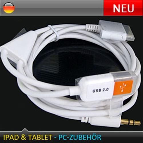 3in1 Audio Klinke+ Sync USB Kabel iPhone 4 iPad 2 iPod