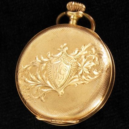 Kleine reich verzierte Damen Taschenuhr in 14 Kt Gold Pocket watch aus