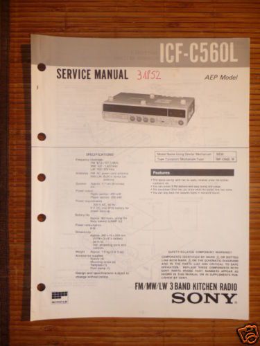 Service Manual Sony ICF C560L 3 Band Kitchen Radio ORI