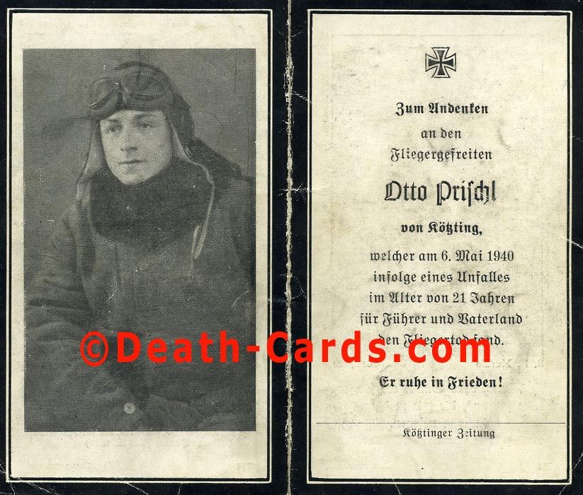 orig. STERBEBILD   DEATH CARD   JUNGER PILOT   UNGLÜCKSFALL MAI 1940