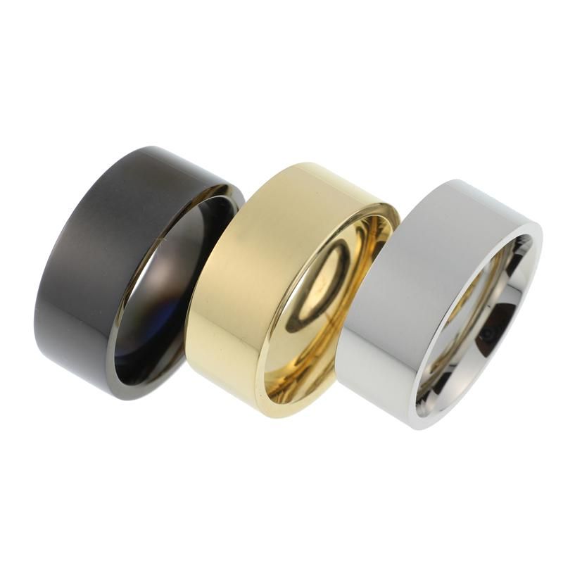 Edelstahl Ring/Ringe 9mm breit/flach Gold/Silber/Schwarz z.Auswahl