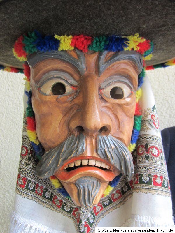 Klötzler Brauchtumsmaske, Holz Maske Perchten, Larve Fasnacht