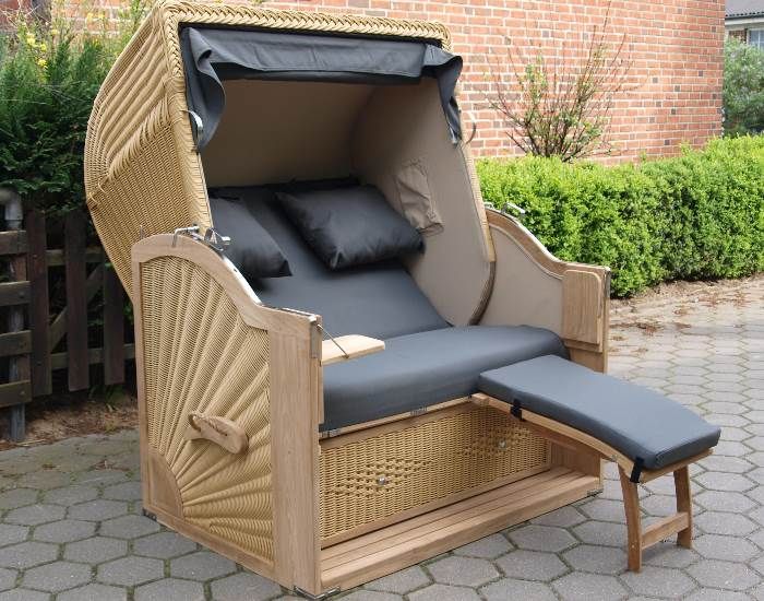 Teak Strandkorb PE JUMBO 140 cm ATEJA NATUR Polyrattan Beachchair