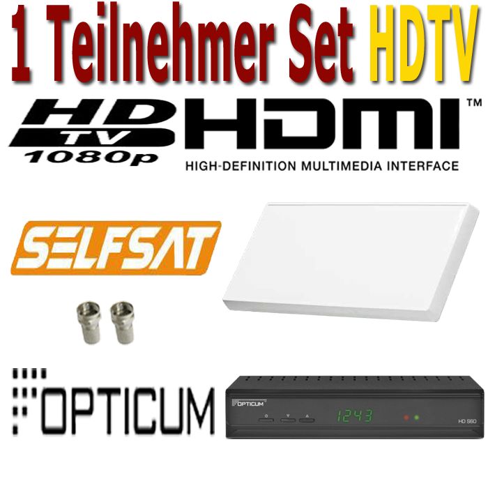Premium Sat Anlage 1 Teilnehmer Selfsat H30D1 Flachantenne + 1x HDTV